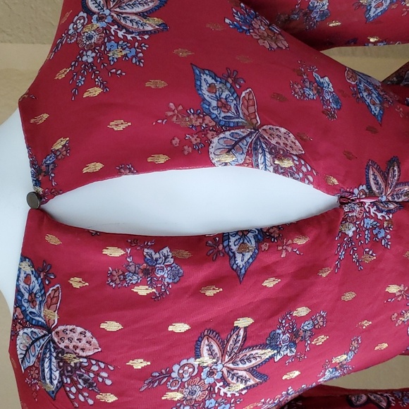 🆕FRANCESCA'S COLLECTION Mi Ami Burgundy V-Neck Floral Long Sleeve Dress SIZE: S - Picture 8 of 15